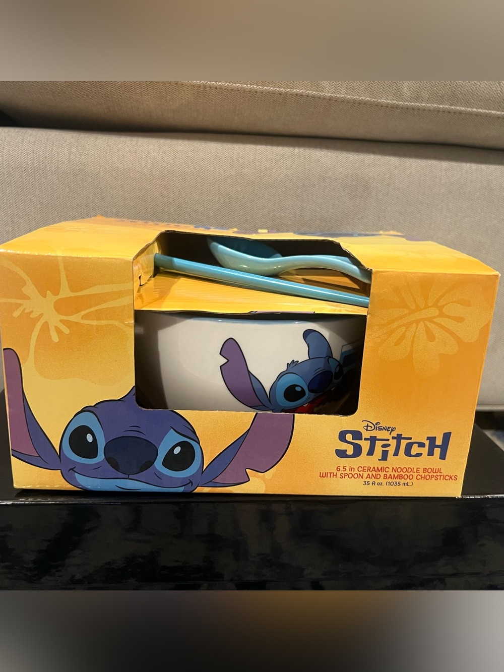 NIB Disney Stitch 6.5 in Ceramic Noodle Bowl w/ Spoon & Bamboo Chopsticks